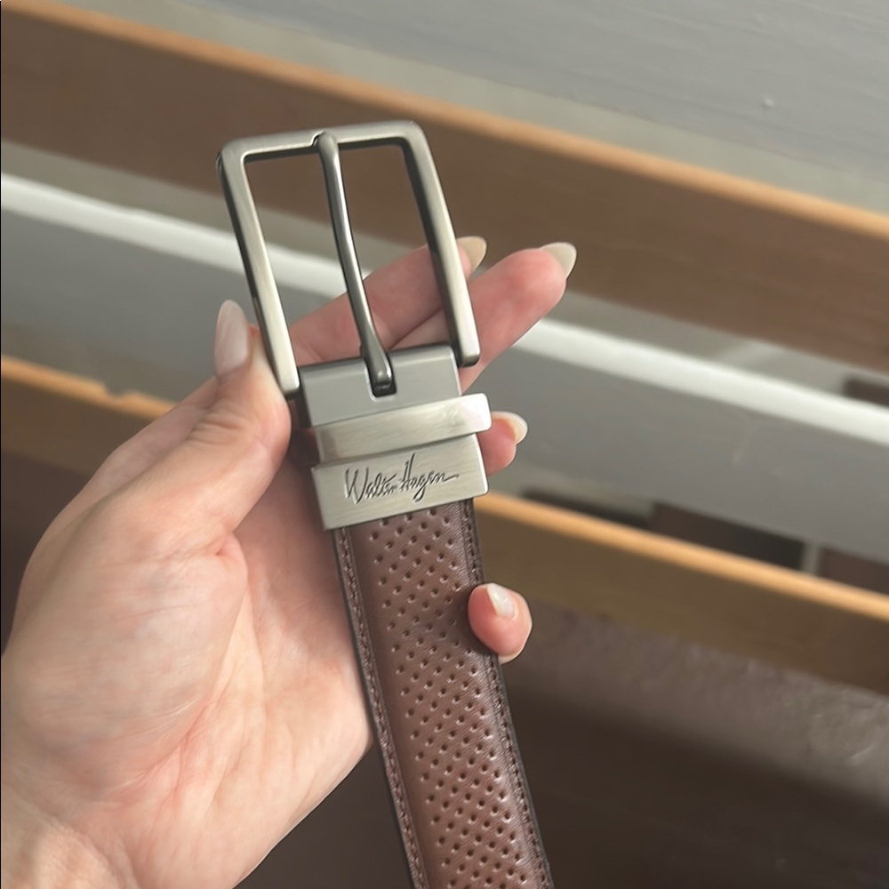 Walter Hagen Brown Leather Belt with Silver Buckle